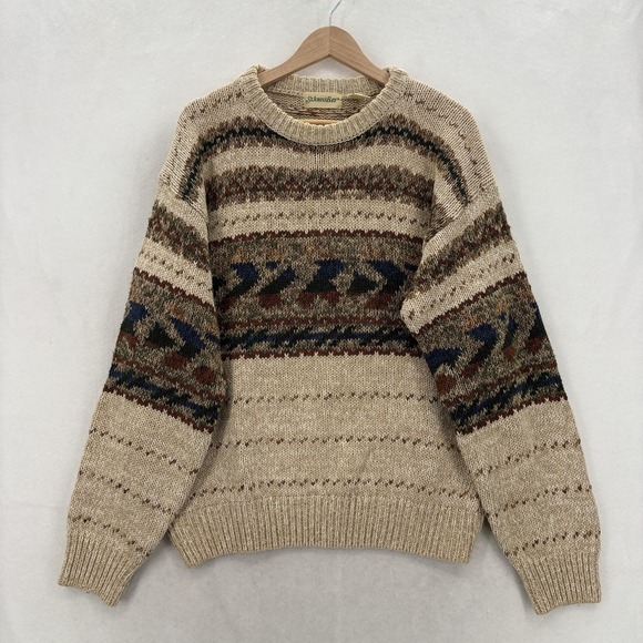 St. John's Bay Other - Vintage St Johns Bay Sweater Mens Large Beige Ramie Cotton Linen Geometric 90s